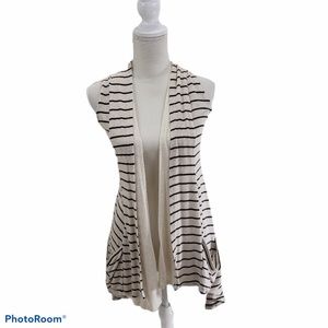 Zoa Cream Brown Striped Sleeveless Cardigan - S